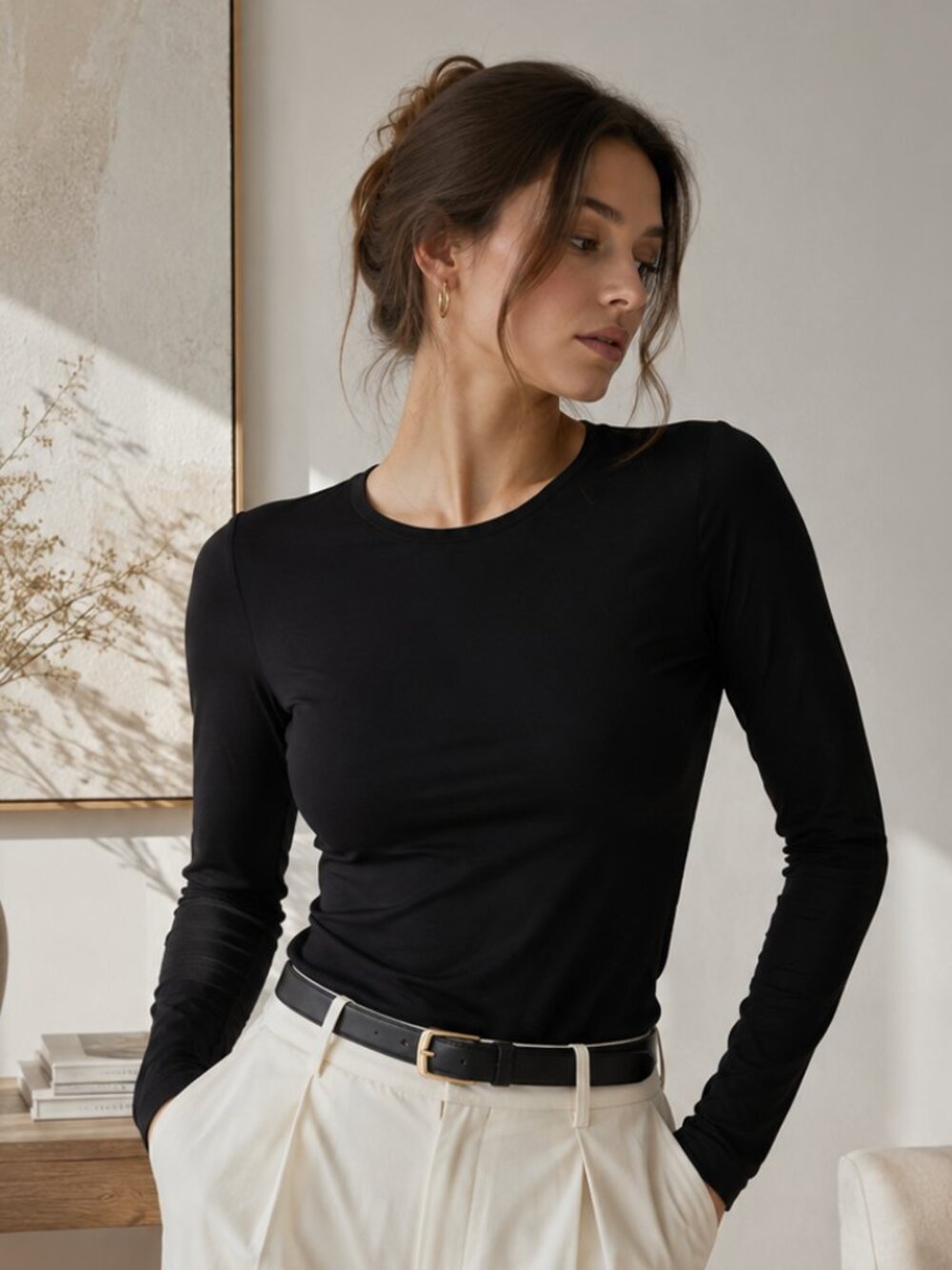 Popular 21 Black Long Sleeve Crew Neck Top | Size L (Fits M)